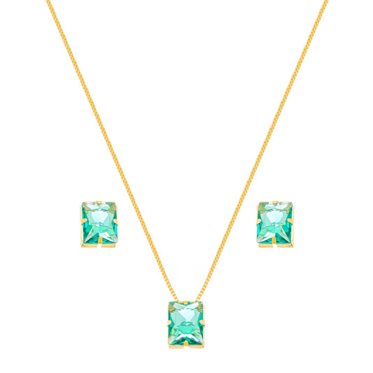 Conjunto retangular com pedra banhado a ouro 18k - Biju & Cia.