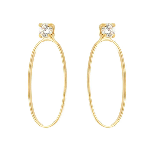 Brinco oval com zircônia banhado a ouro 18k