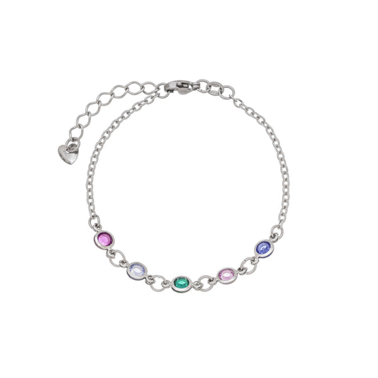 Pulseira com pedras coloridas em aço inox - Biju & Cia.