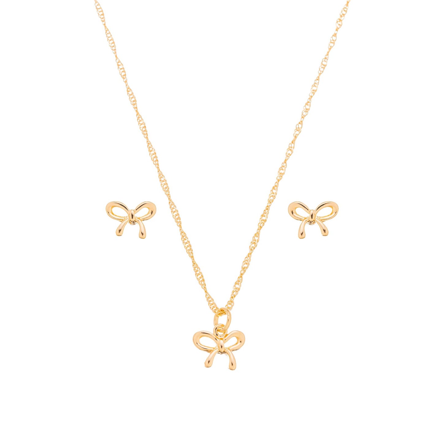 Conjunto laço liso banho a ouro 18k
