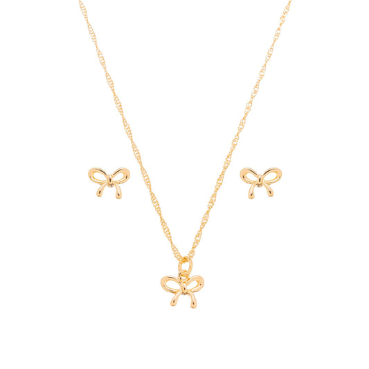Conjunto laço liso banho a ouro 18k