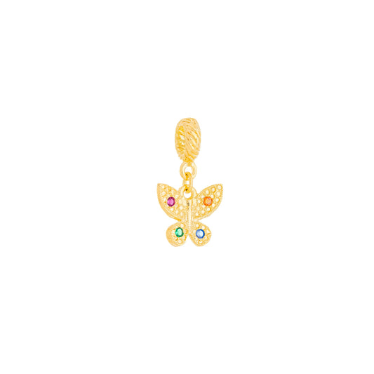 Berloque de borboleta com pedras coloridas banhado a ouro 18k - Biju & Cia.