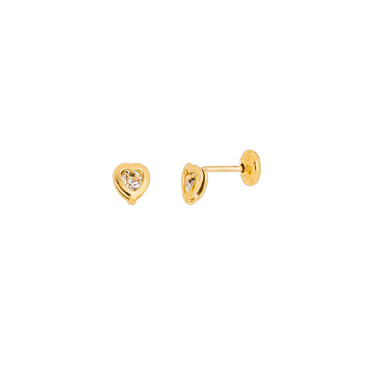 Brinco de coração com tarraxa baby (infantil) banhado a ouro 18k - Biju & Cia.