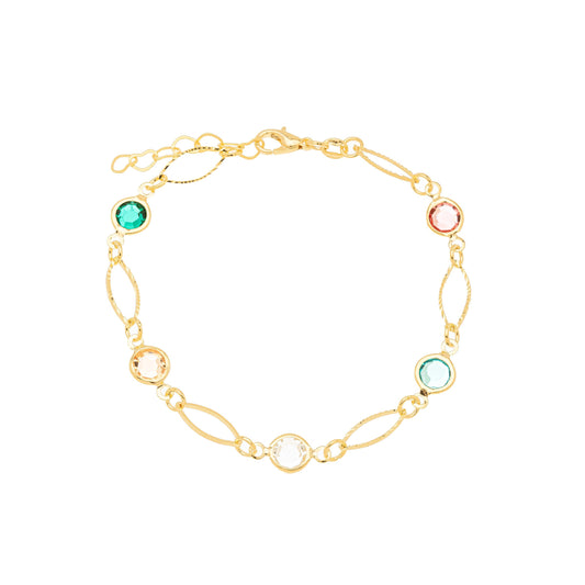 Pulseira navetes e pedras coloridas banhada a ouro 18k