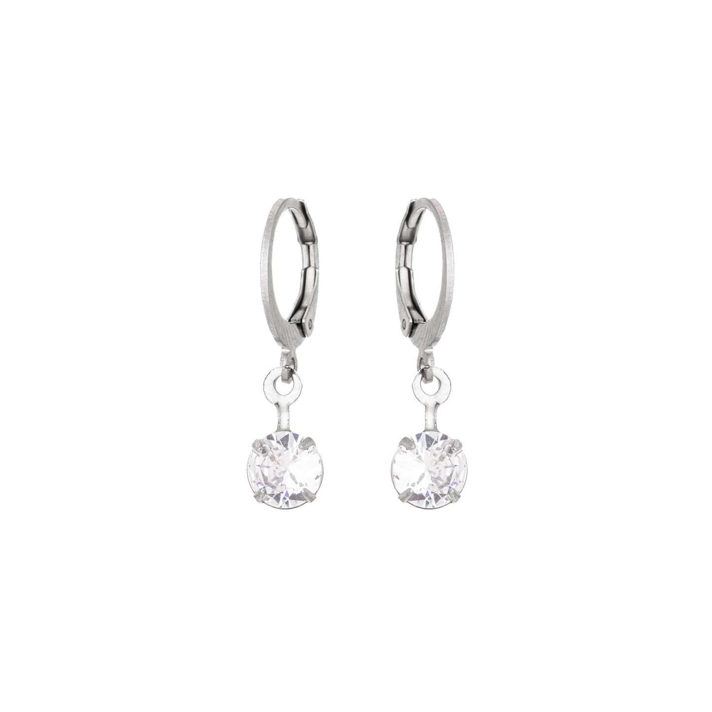 Brinco de argola articulada com pingente de zircônia em aço inox - Biju & Cia.
