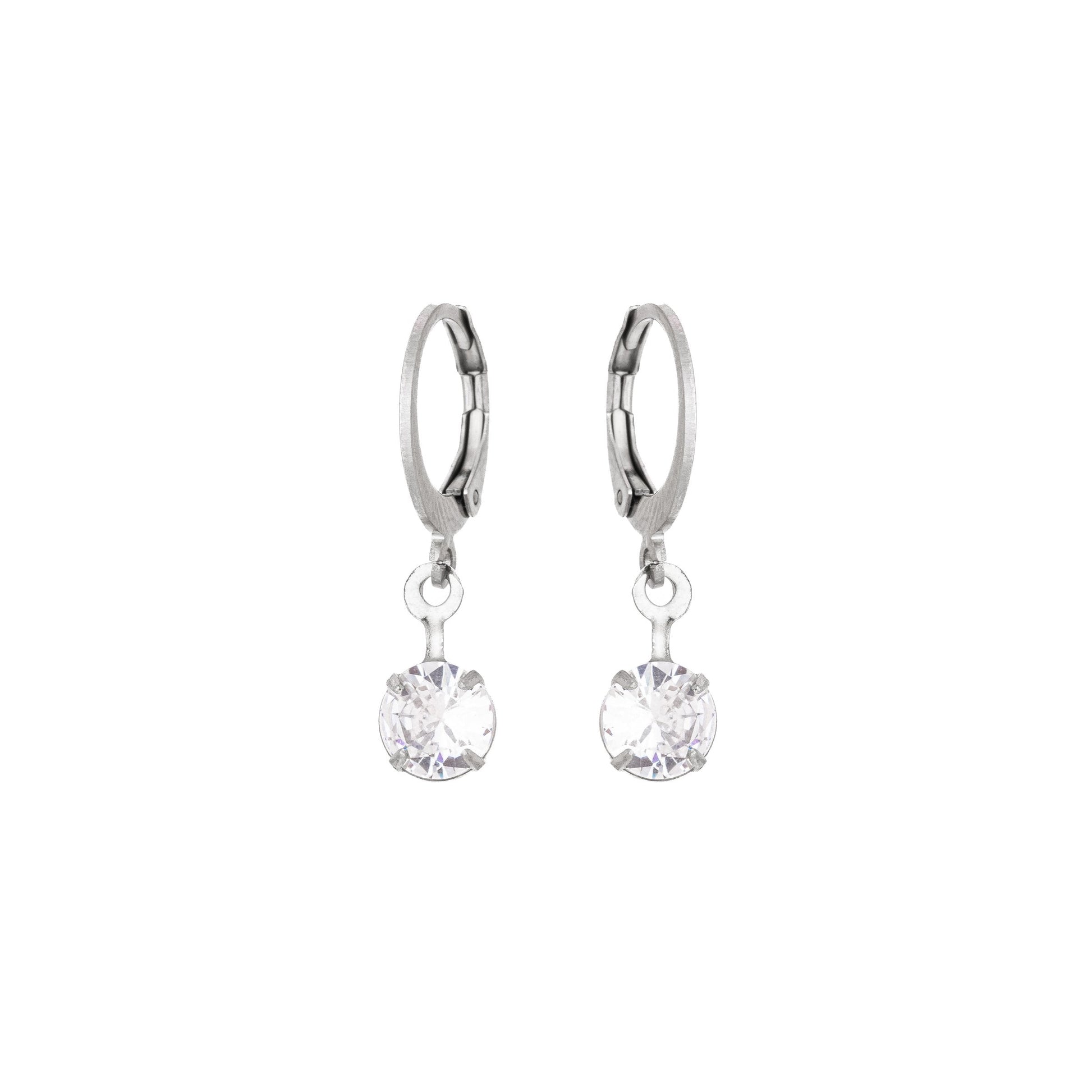 Brinco de argola articulada com pingente de zircônia em aço inox - Biju & Cia.