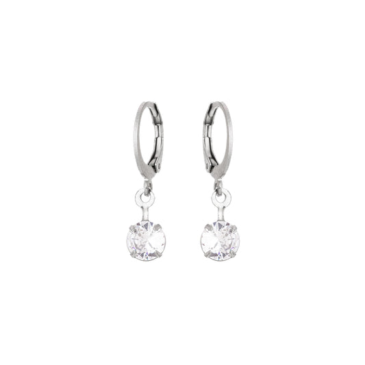 Brinco de argola articulada com pingente de zircônia em aço inox - Biju & Cia.