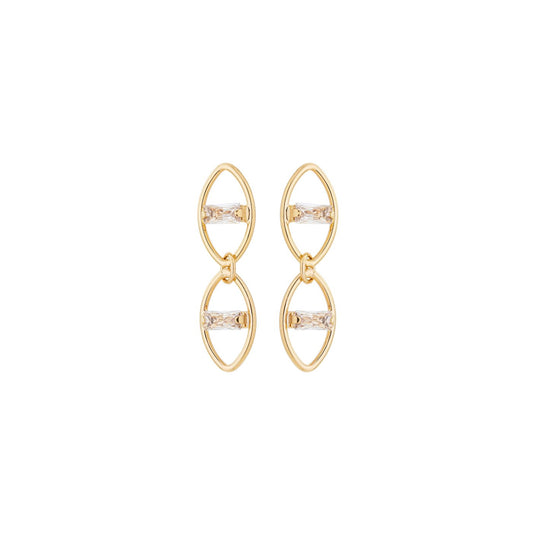 Brinco navete com zircônias banhada a ouro 18k - Biju & Cia.