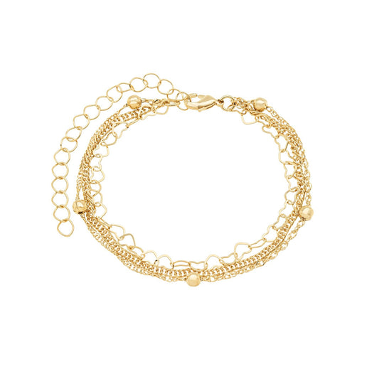 Pulseira tripla com bolinhas e corações banhada a ouro 18k - Biju & Cia.