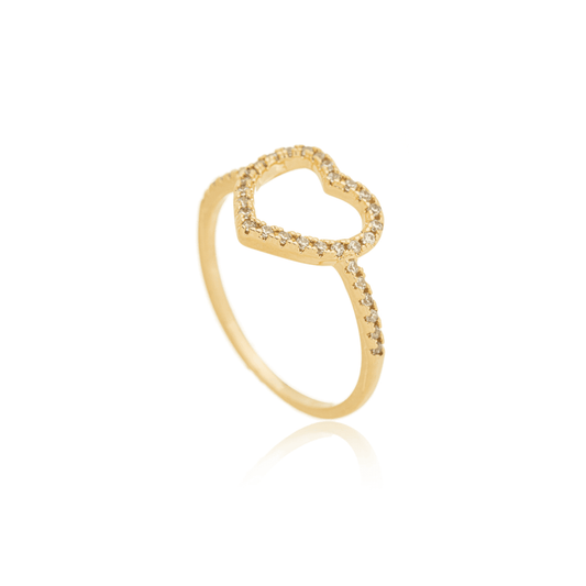 Anel coração com zircônias banhado a ouro 18k