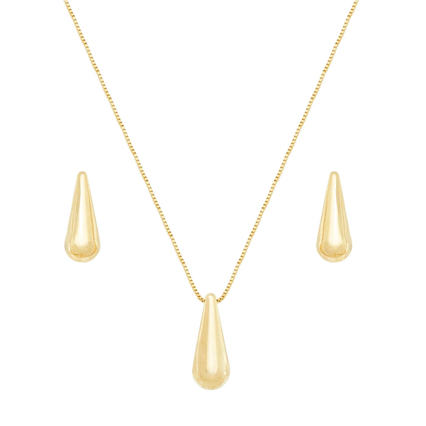 Conjunto de brinco e gargantilha de gota banhado a ouro 18k - Biju & Cia.
