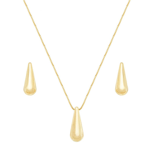 Conjunto de brinco e gargantilha de gota banhado a ouro 18k - Biju & Cia.
