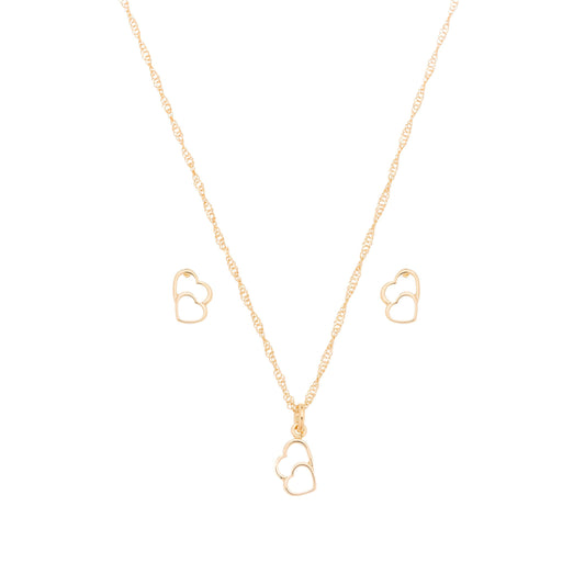 Conjunto coração liso banhado a ouro 18k - Biju & Cia.