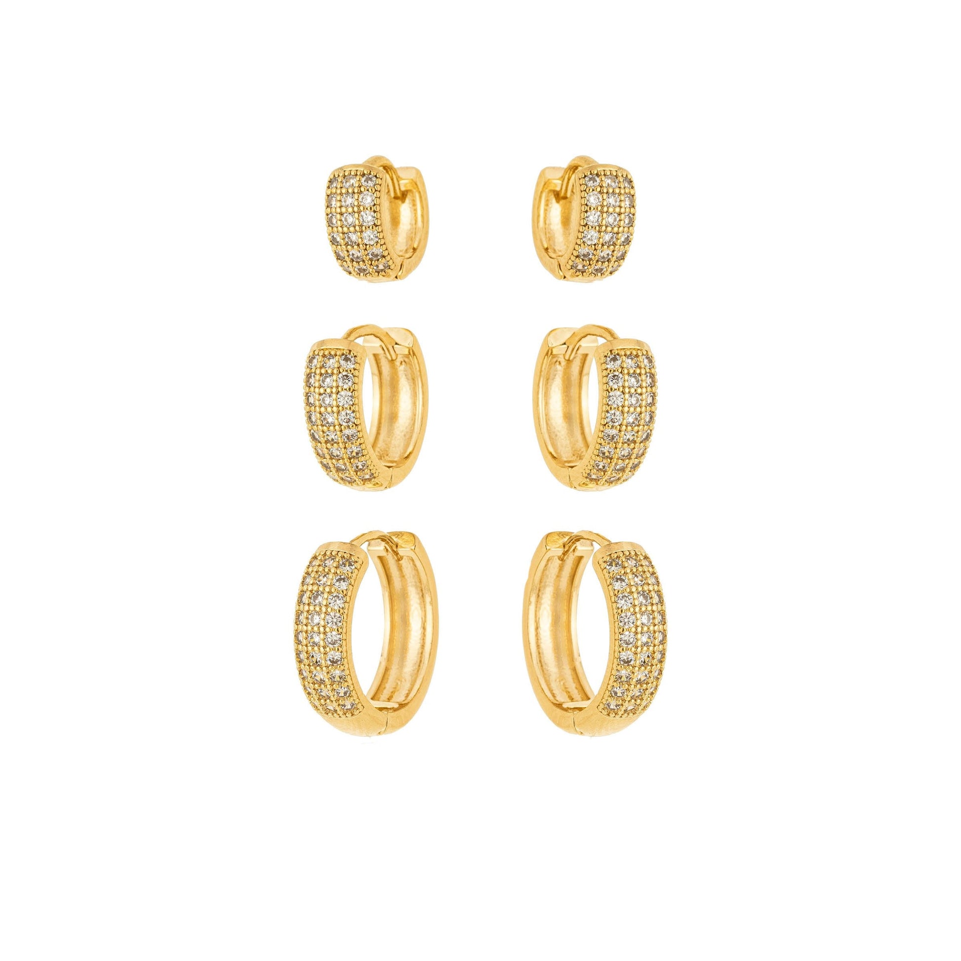 Trio de argolas com zircônias banhado a ouro 18k - Biju & Cia.