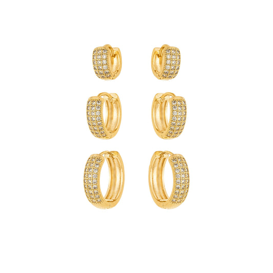 Trio de argolas com zircônias banhado a ouro 18k - Biju & Cia.