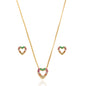 Conjunto de brinco e gargantilha de coração com zircônias coloridas banhado a ouro 18k