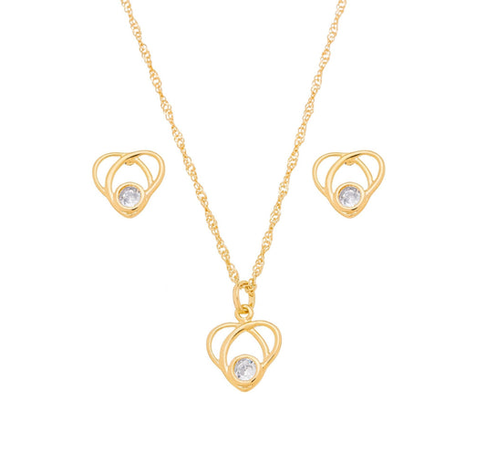 Conjunto coração com zircônia banhado a ouro 18k