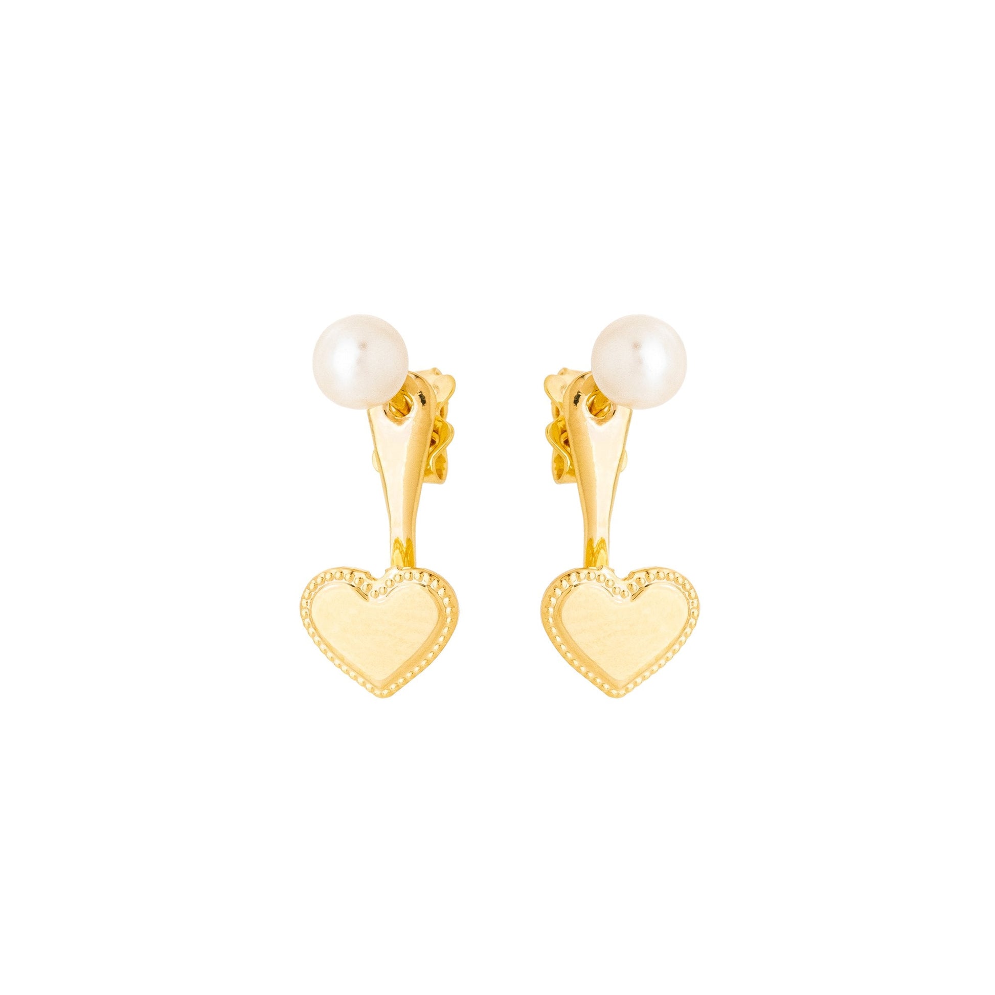 Brinco de coração com pérola banhado a ouro 18k - Biju & Cia.