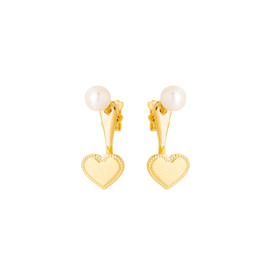 Brinco de coração com pérola banhado a ouro 18k - Biju & Cia.