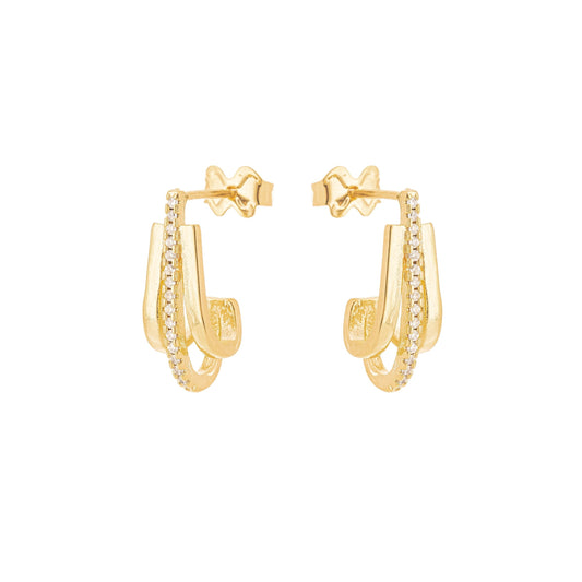 Brinco meia argola com zircônias banhado a ouro 18k - Biju & Cia.
