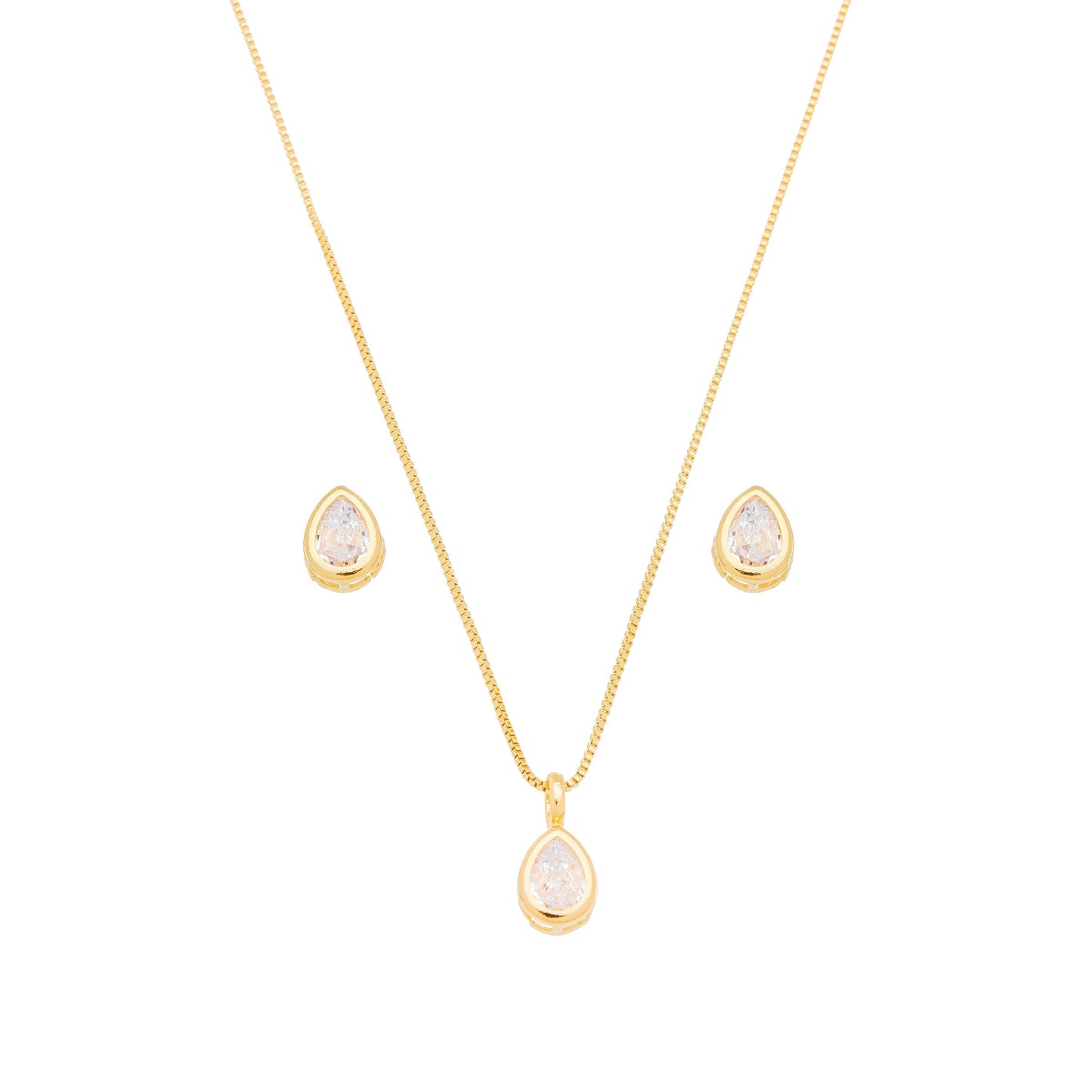 Conjunto de gota de zircônia banhado a ouro 18k - Biju & Cia.