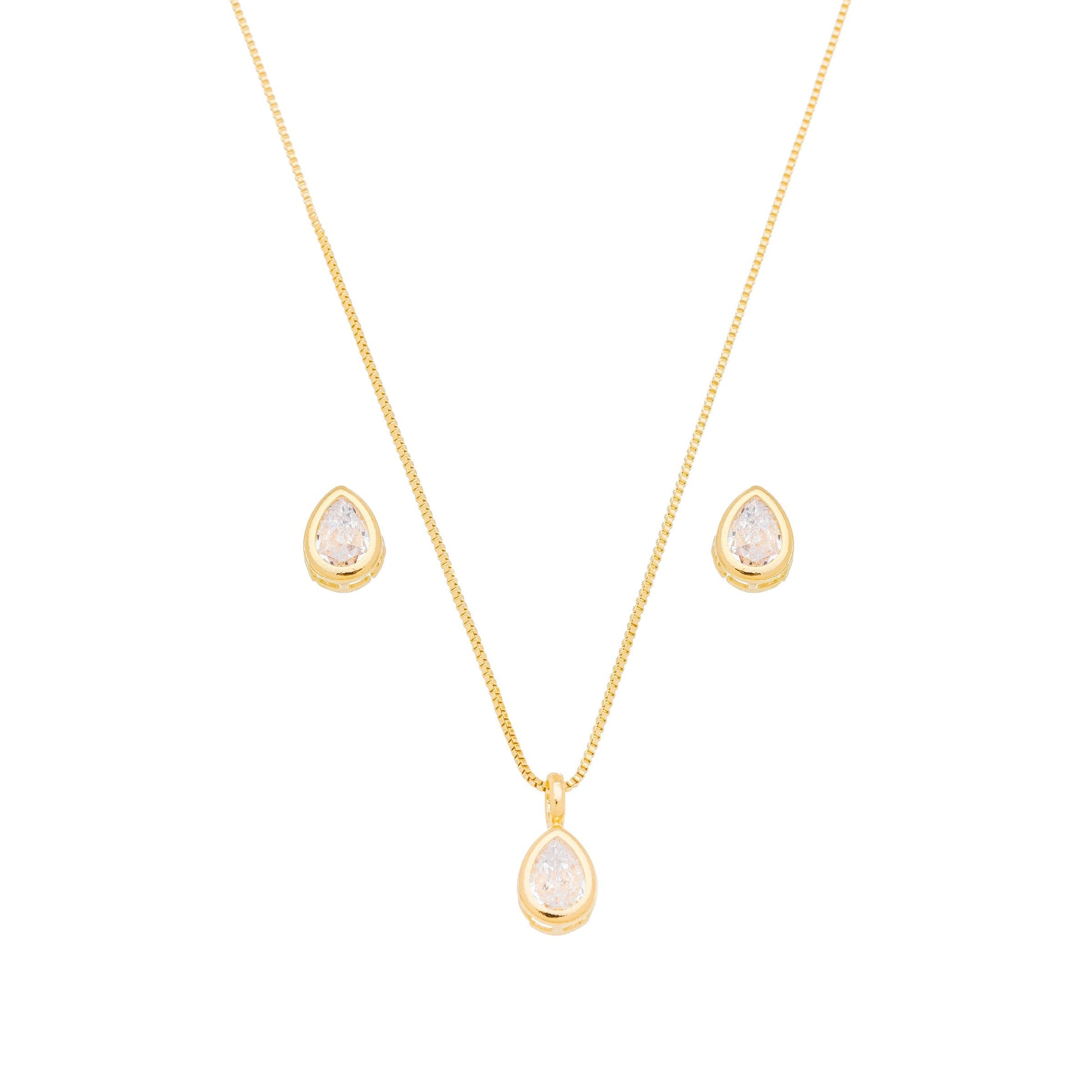 Conjunto de gota de zircônia banhado a ouro 18k - Biju & Cia.