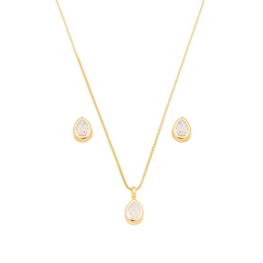 Conjunto de gota de zircônia banhado a ouro 18k - Biju & Cia.
