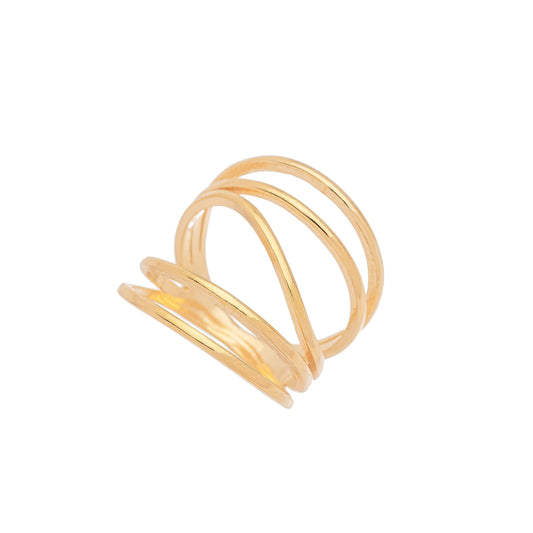Anel cinco fios liso banhado a ouro 18k - Biju & Cia.
