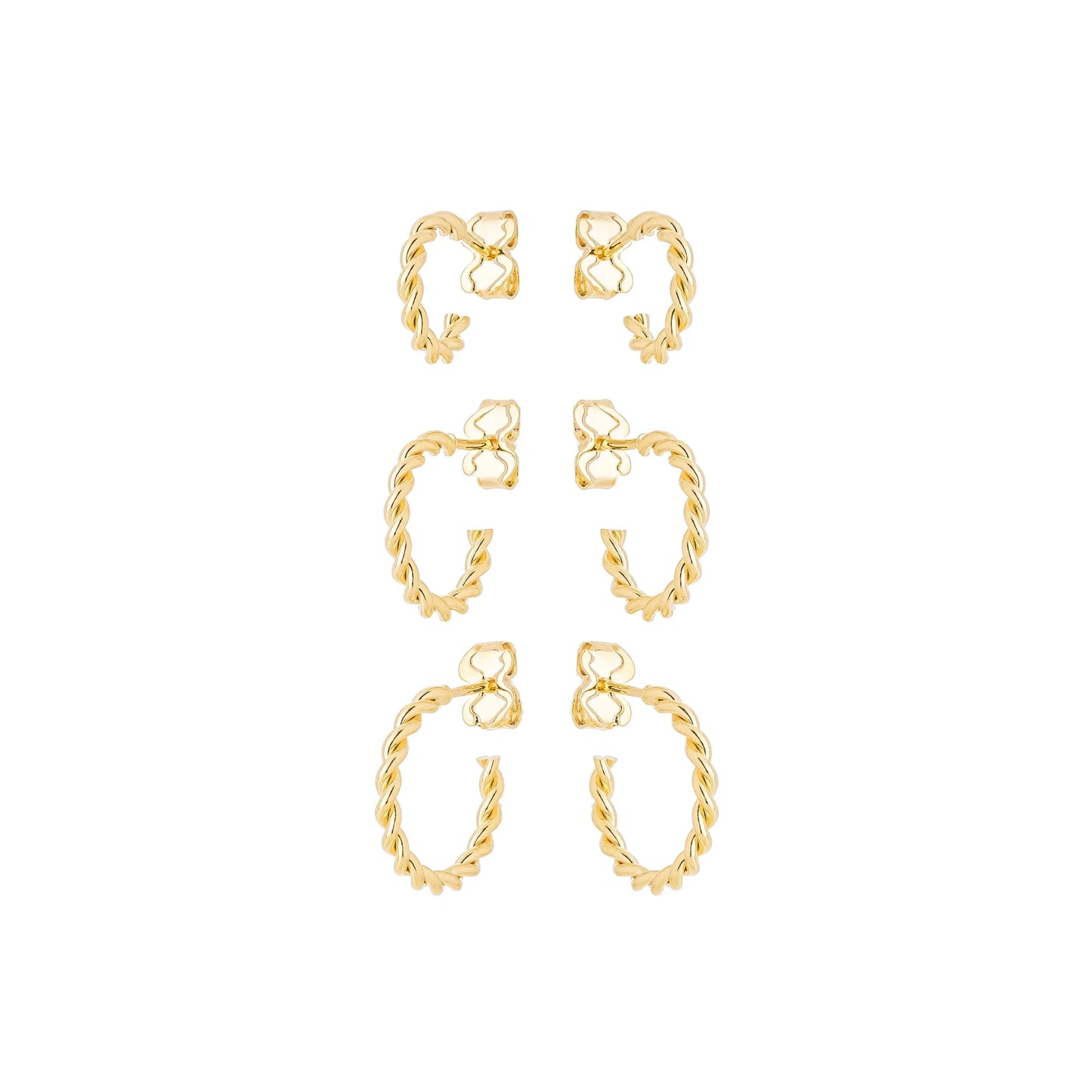 Trio de brincos de argola de fio torcido banhado a ouro 18k - Biju & Cia.