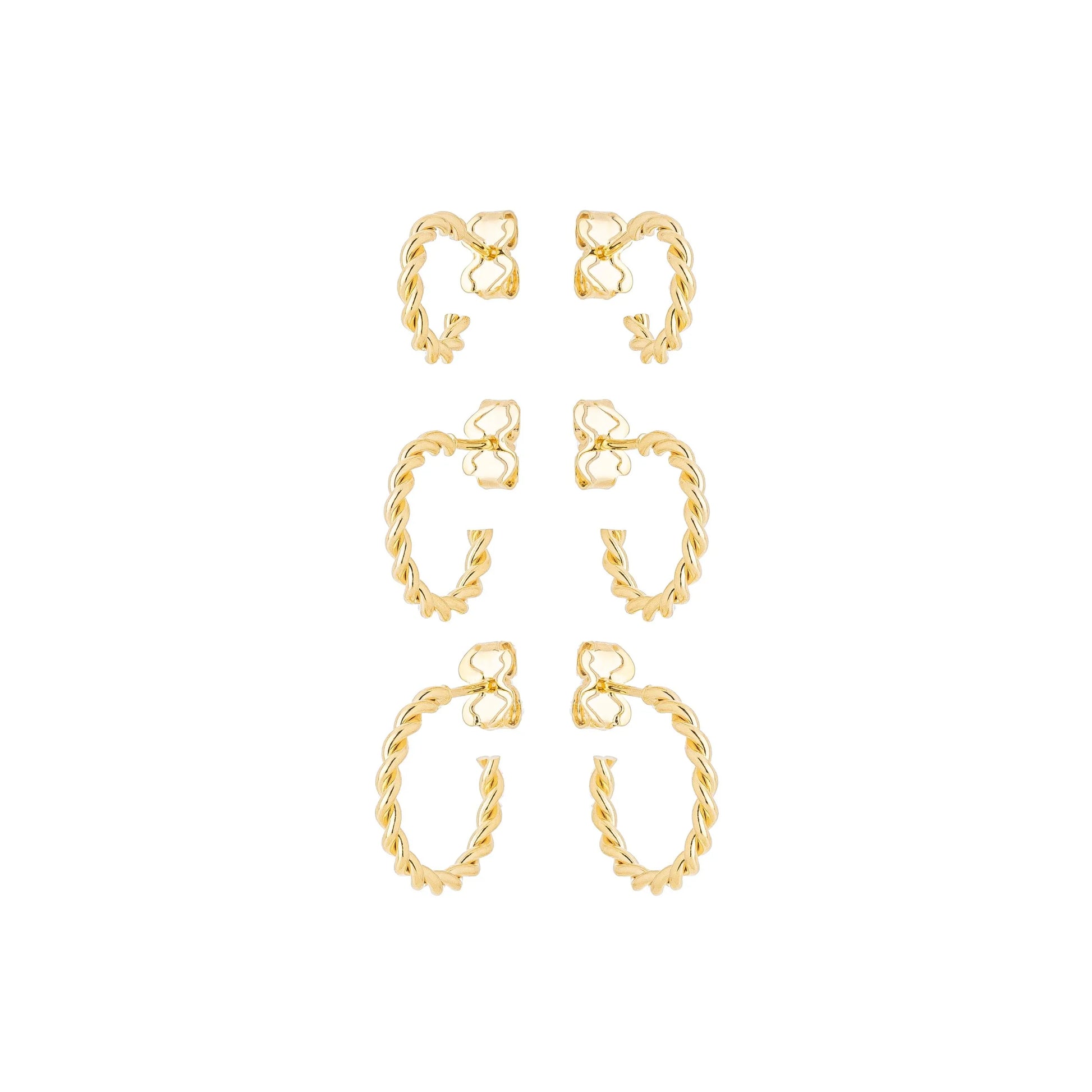 Trio de brincos de argola de fio torcido banhado a ouro 18k - Biju & Cia.