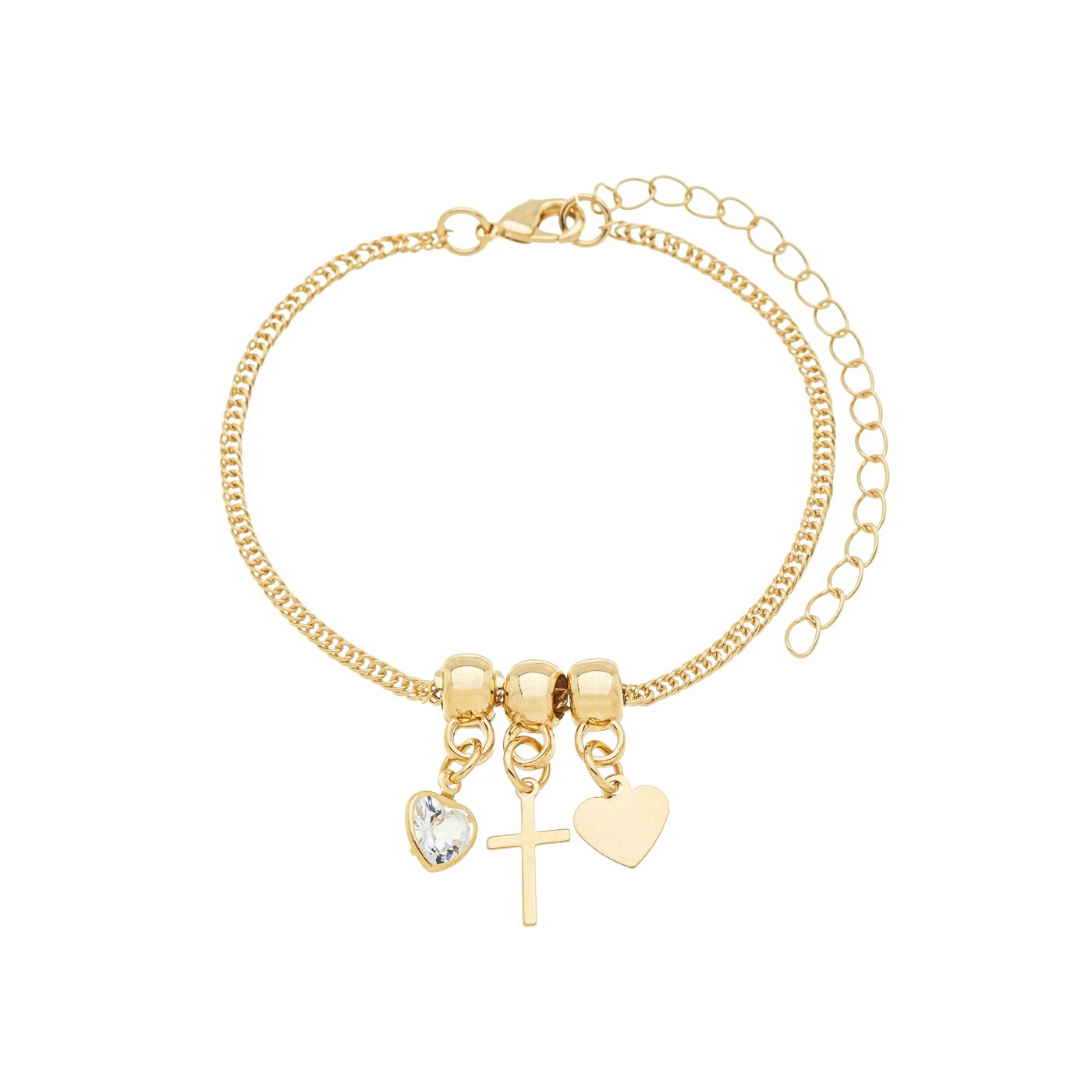 Pulseira com coração e cruz banhada a ouro 18k - Biju & Cia.