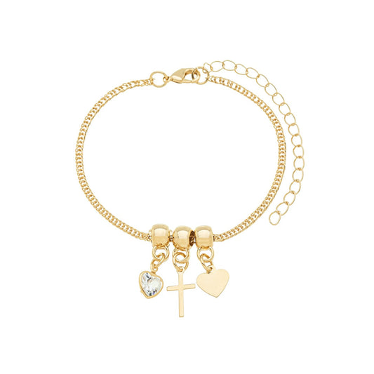 Pulseira com coração e cruz banhada a ouro 18k - Biju & Cia.