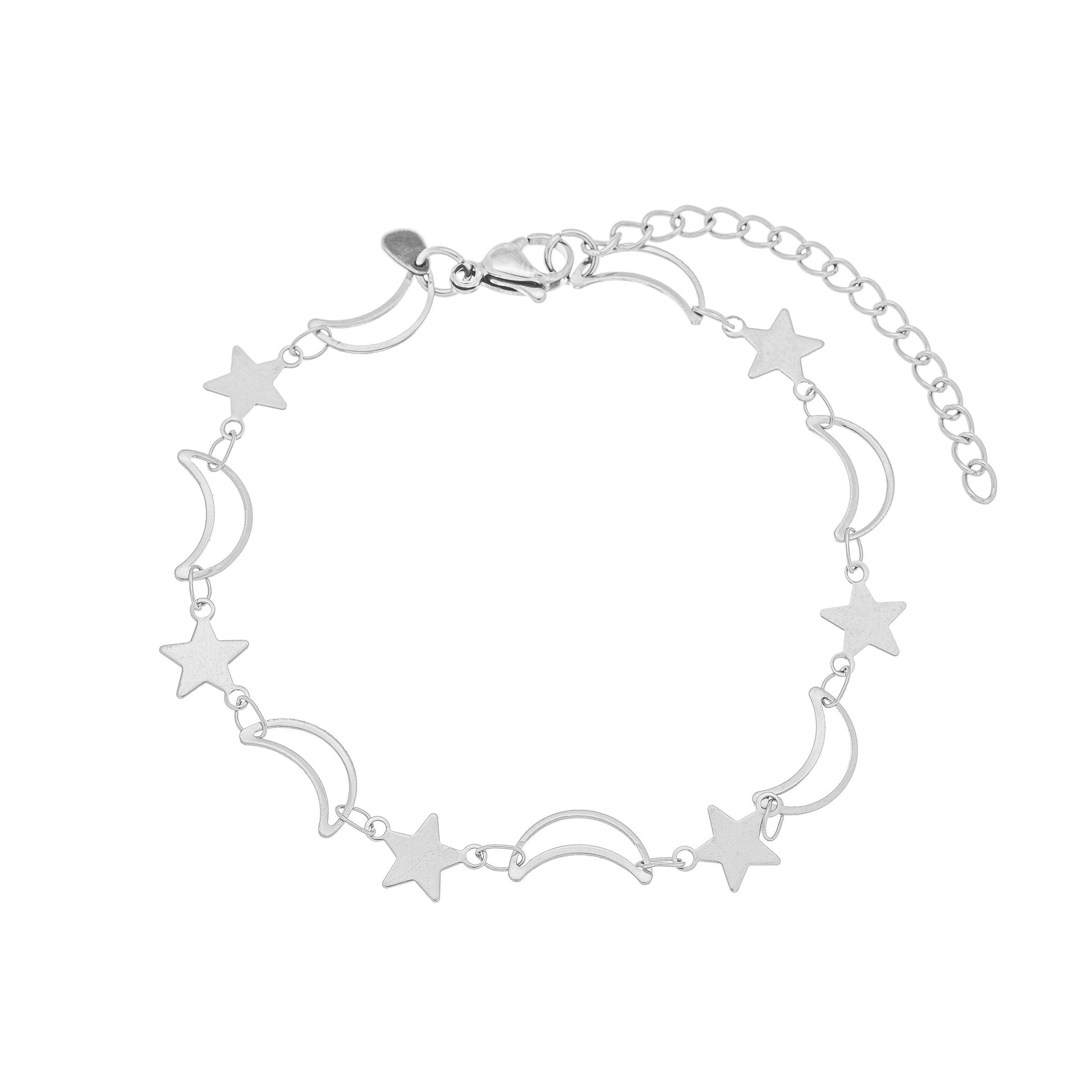 Pulseira de estrela e lua em aço inox - Biju & Cia.