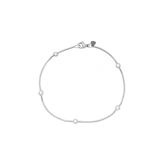 Pulseira rabo de rato com bolinhas em aço inox