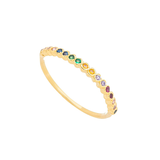 Anel com zircônias coloridas banhado a ouro 18k - Biju & Cia.