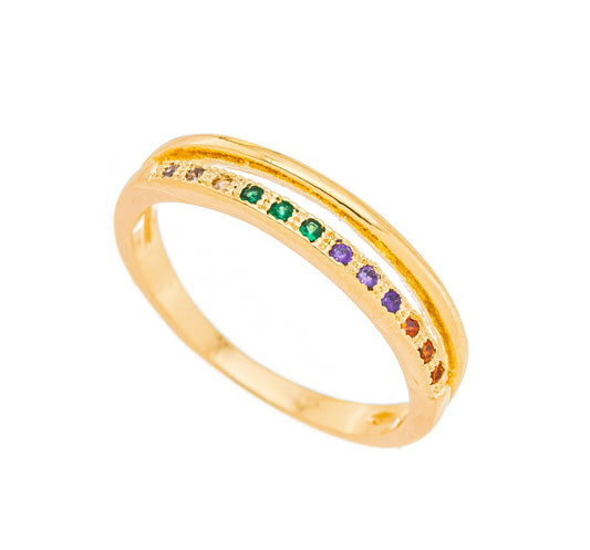 Anel aro duplo com zircônias coloridas banhado a ouro 18k - Biju & Cia.