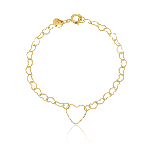 Pulseira infantil com coração banhada a ouro 18k