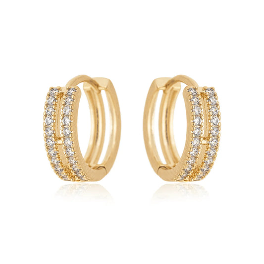 Argola articulada com dois fios de zircônias banhada a ouro 18k
