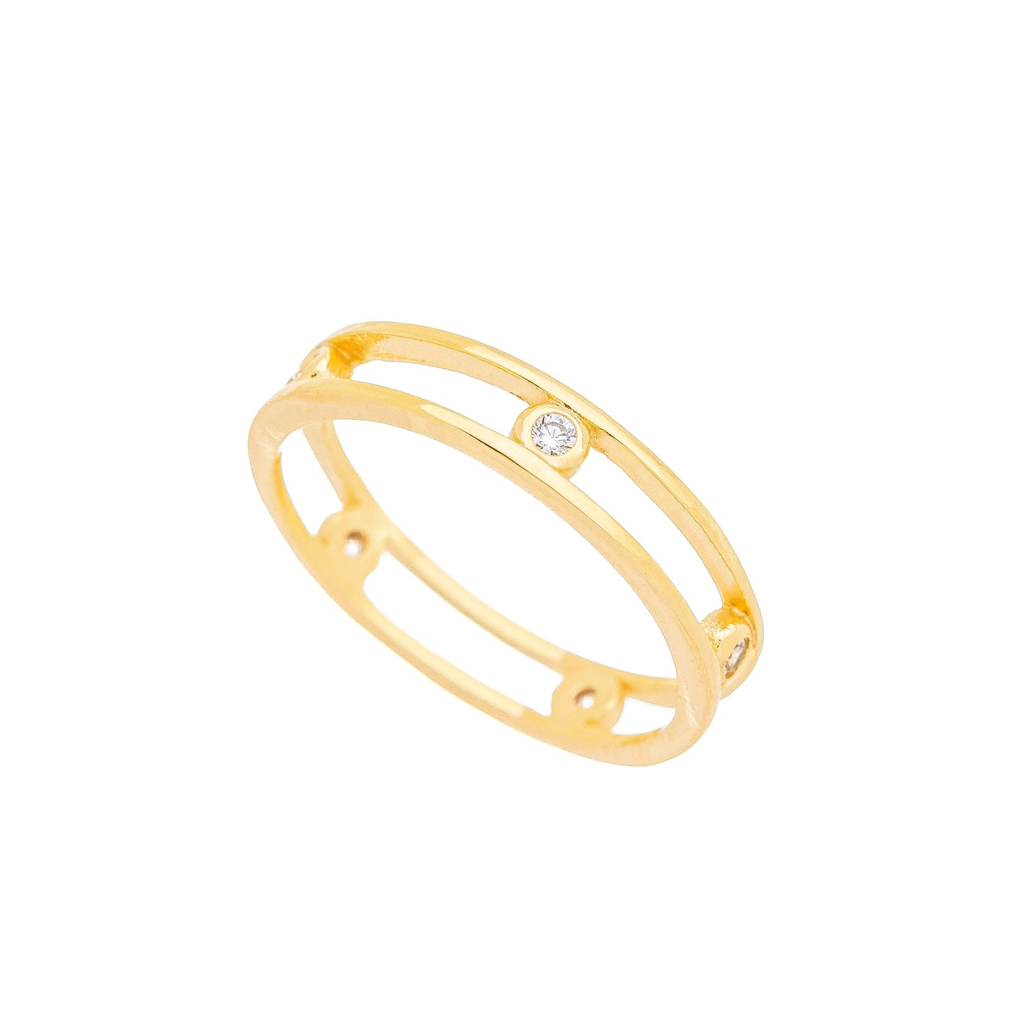 Anel com zircônias banhado a ouro 18k - Biju & Cia.