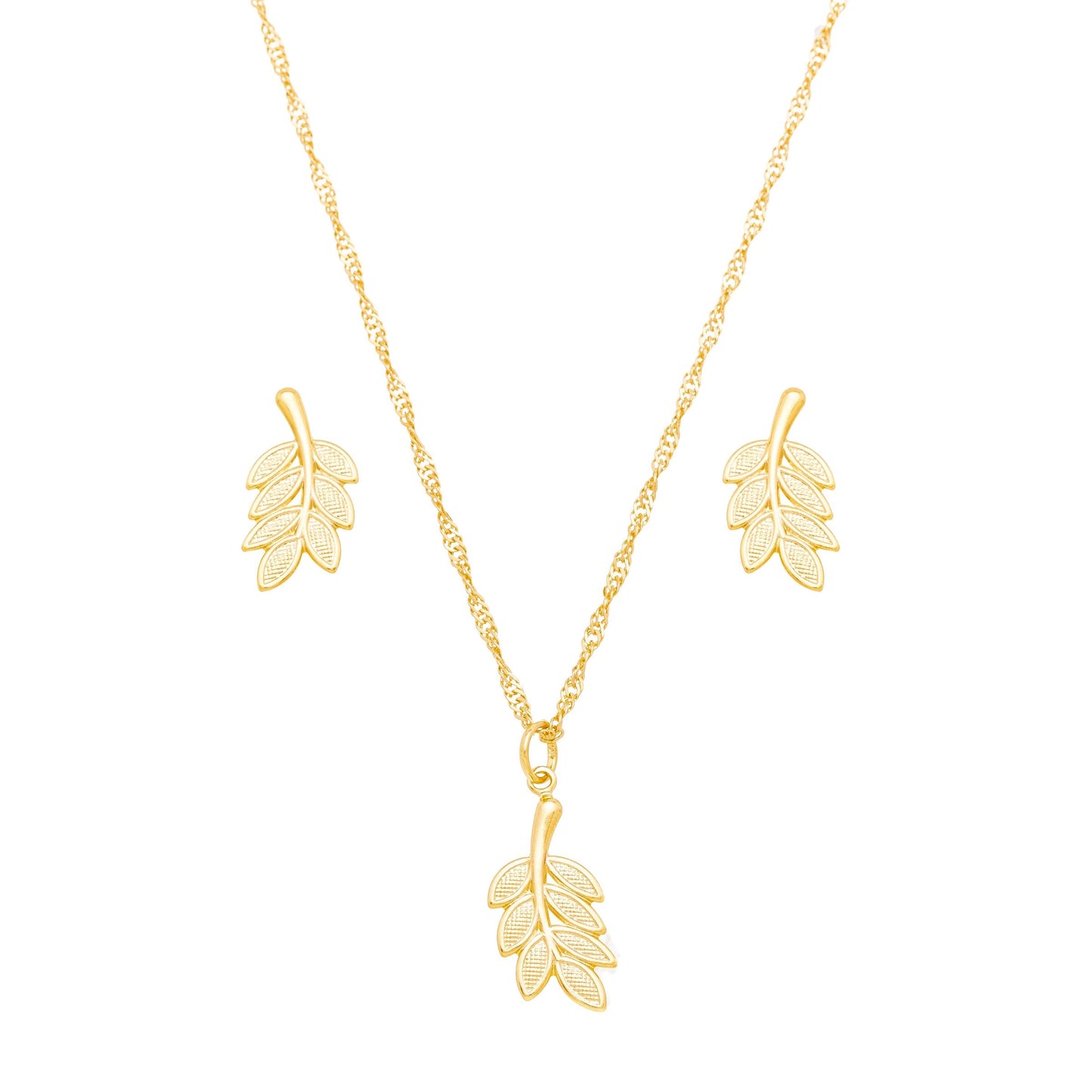 Conjunto de folha liso banhado a ouro 18k - Biju & Cia.