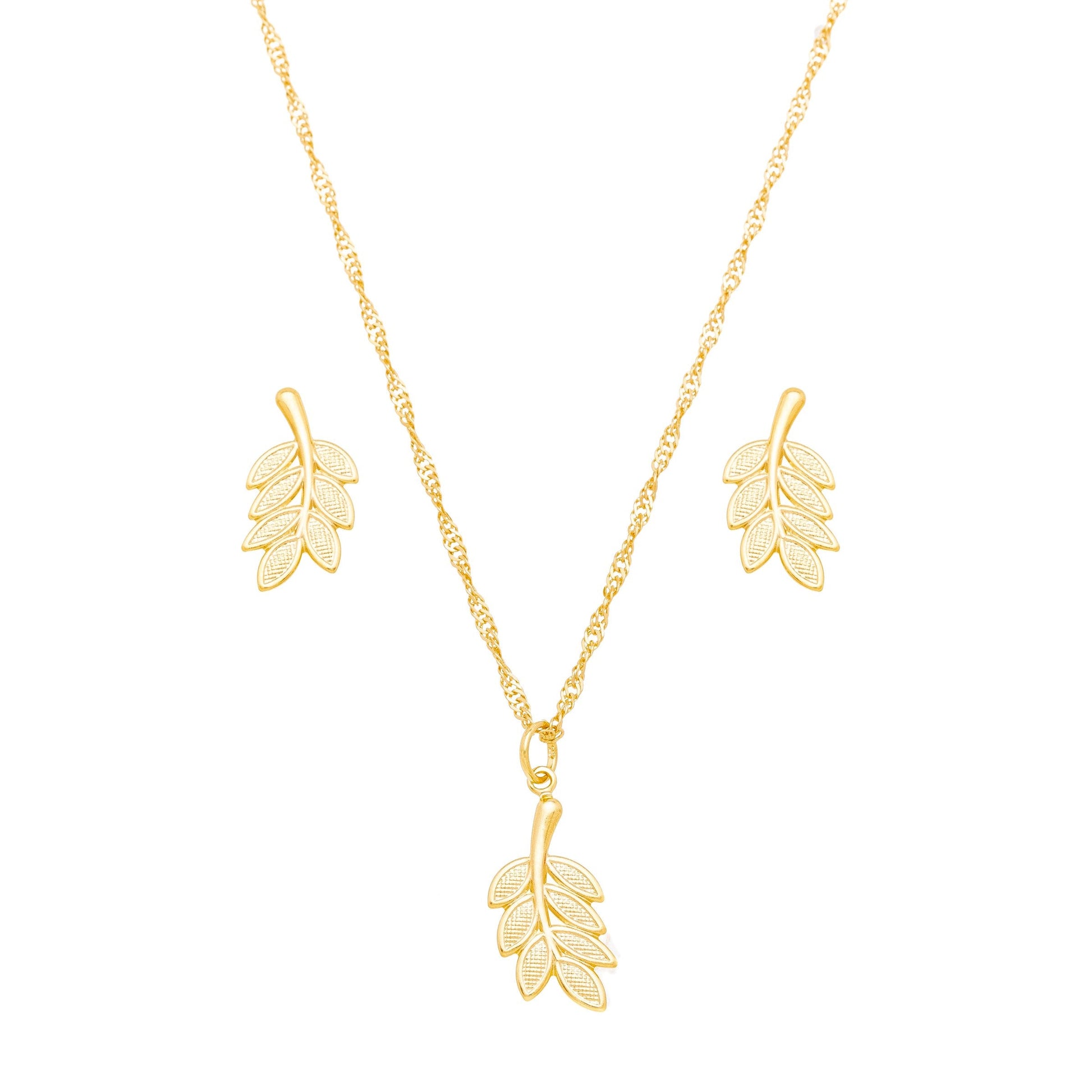 Conjunto de folha liso banhado a ouro 18k - Biju & Cia.