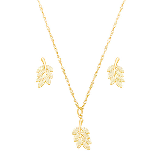 Conjunto de folha liso banhado a ouro 18k - Biju & Cia.