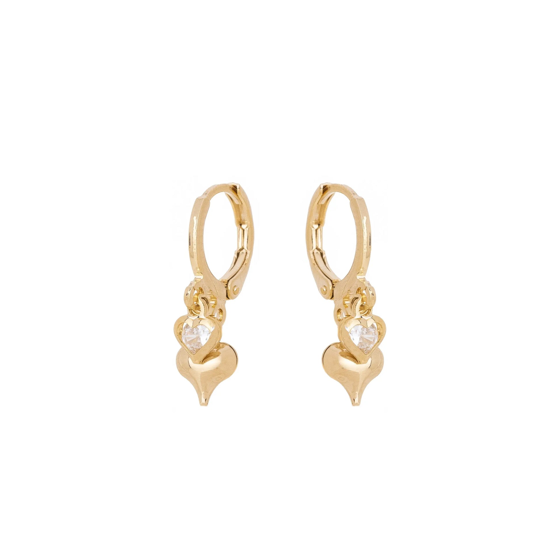 Brinco de argola com dois corações banhado a ouro 18k - Biju & Cia.