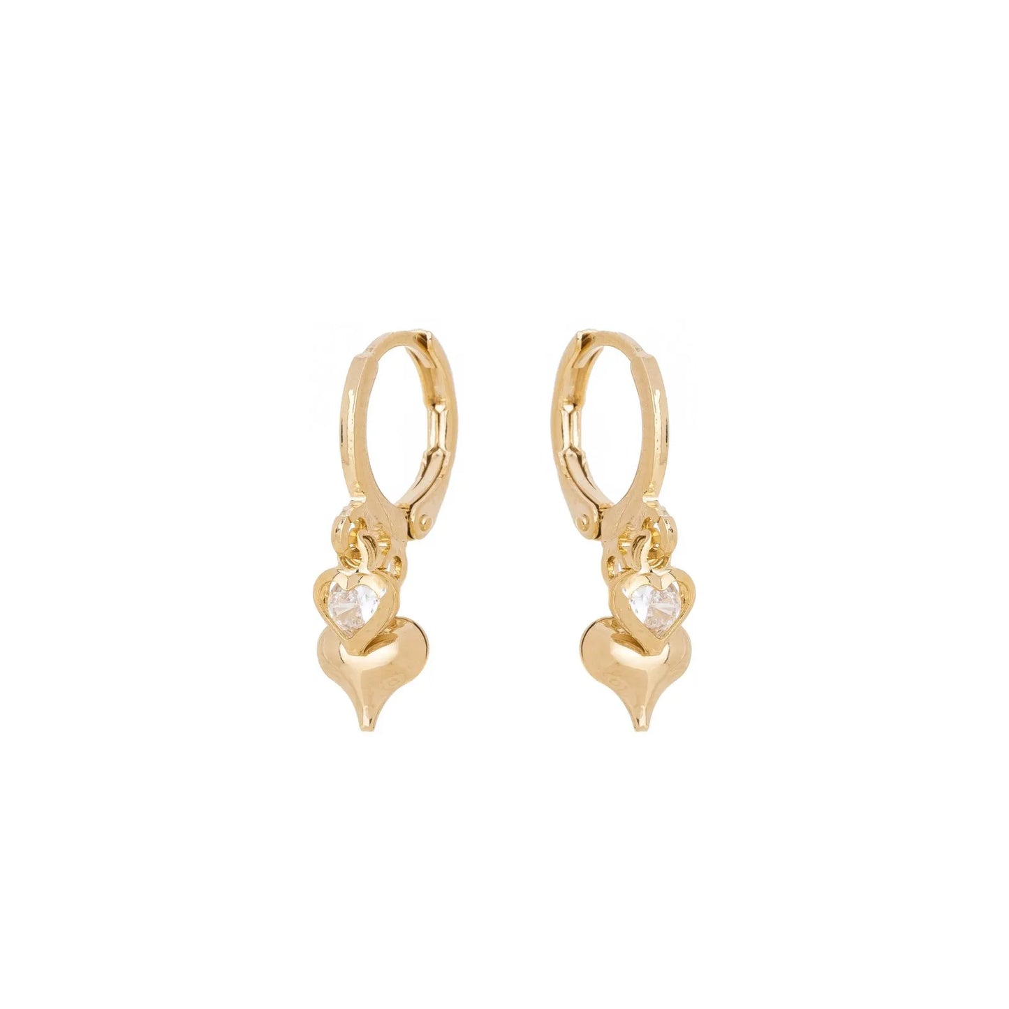 Brinco de argola com dois corações banhado a ouro 18k - Biju & Cia.