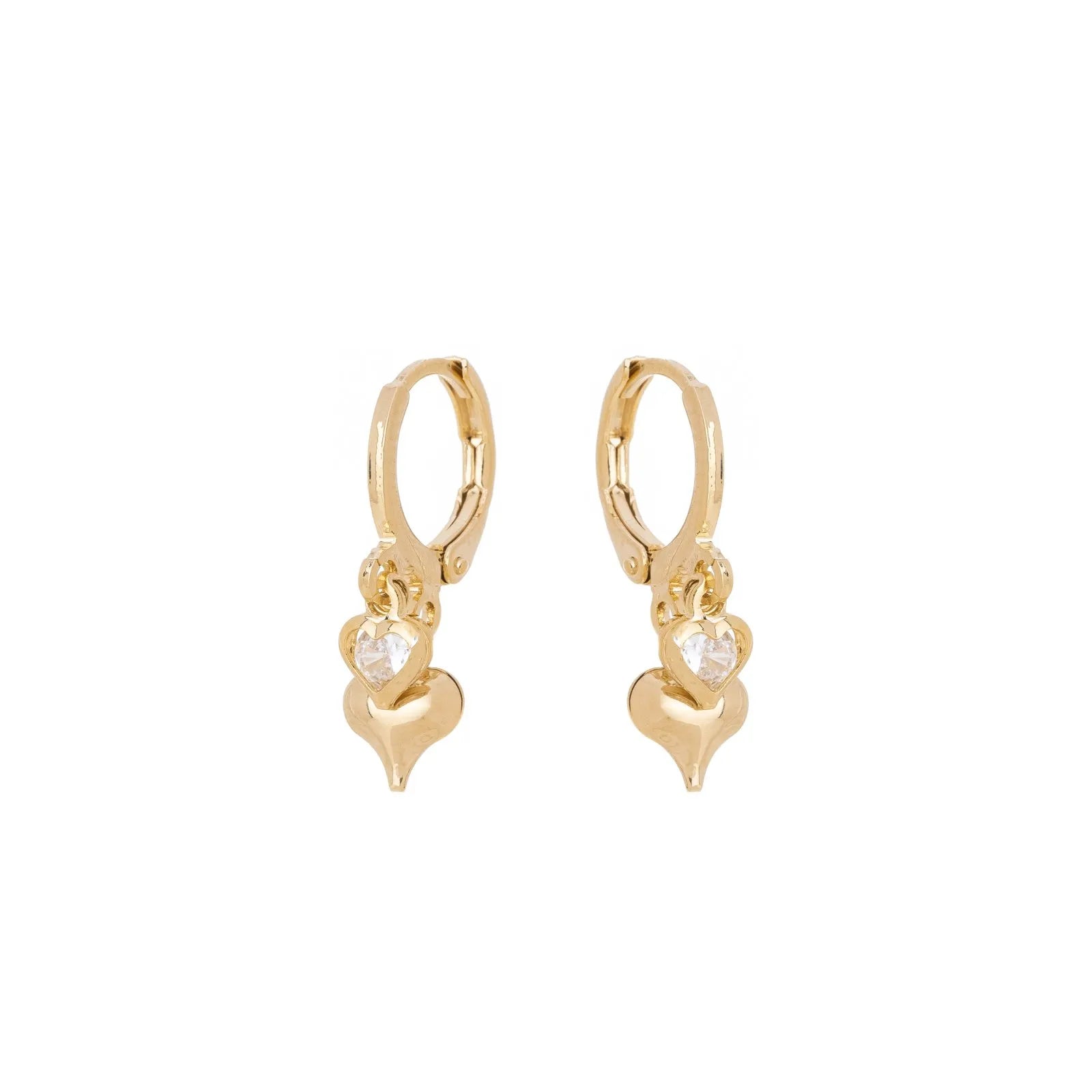 Brinco de argola com dois corações banhado a ouro 18k - Biju & Cia.