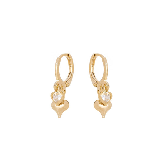 Brinco de argola com dois corações banhado a ouro 18k - Biju & Cia.