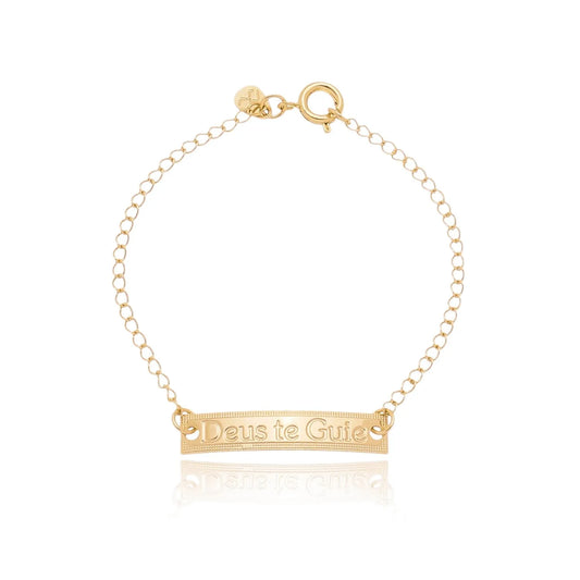 Pulseira infantil deus te guie banhada a ouro 18k