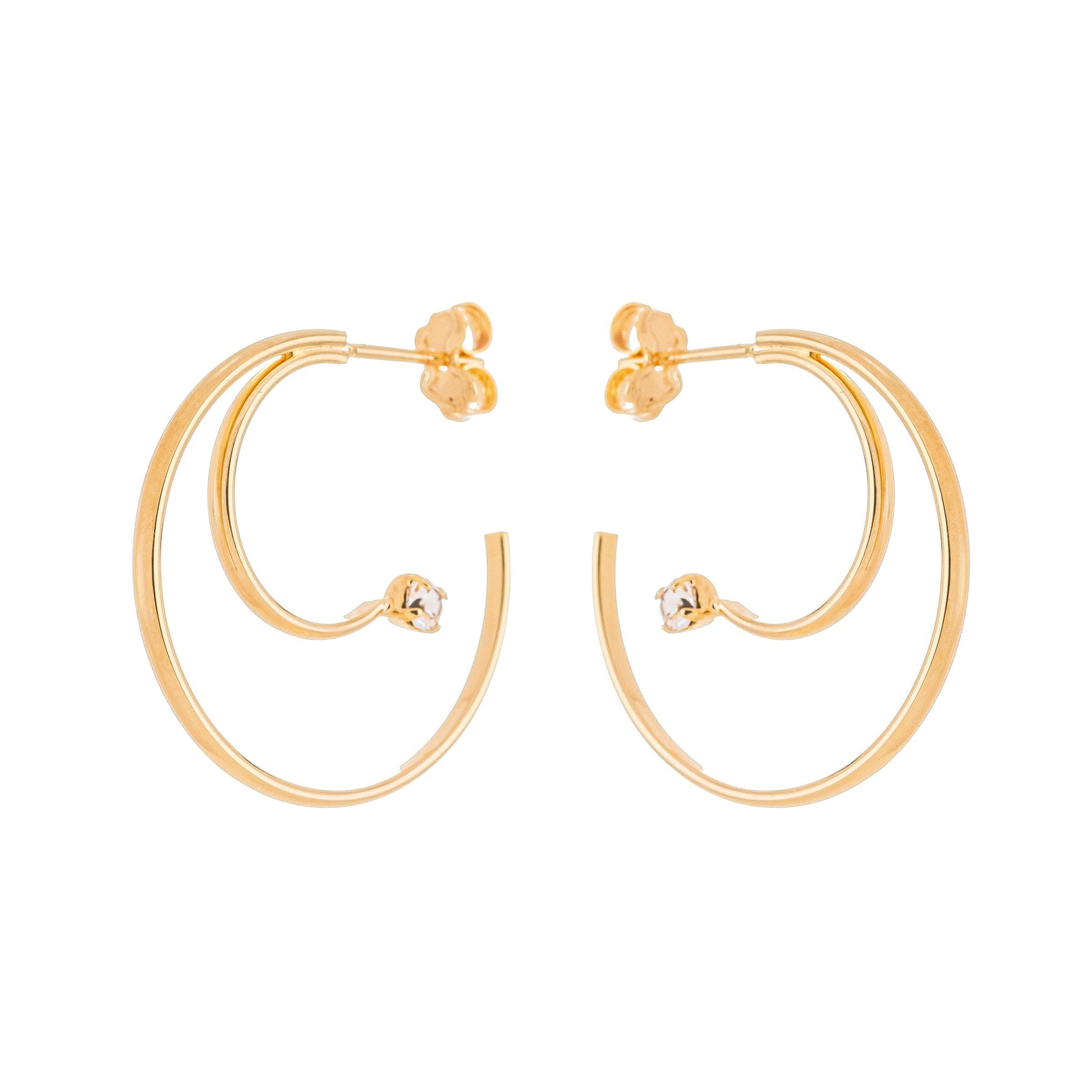 Brinco de argola dupla com pedra banhado a ouro 18k - Biju & Cia.