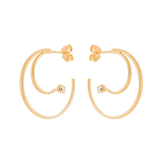 Brinco de argola dupla com pedra banhado a ouro 18k - Biju & Cia.