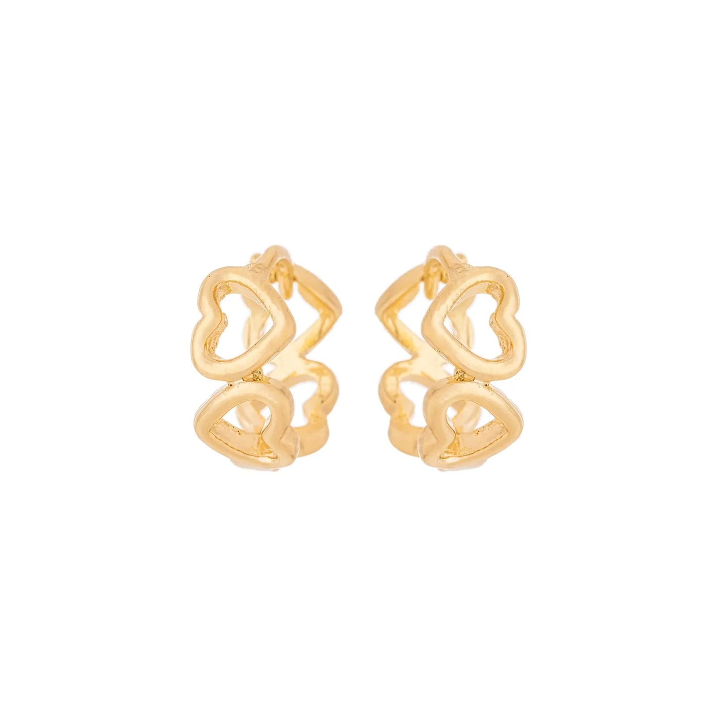 Brinco de argola articulada de corações banhado a ouro 18k - Biju & Cia.
